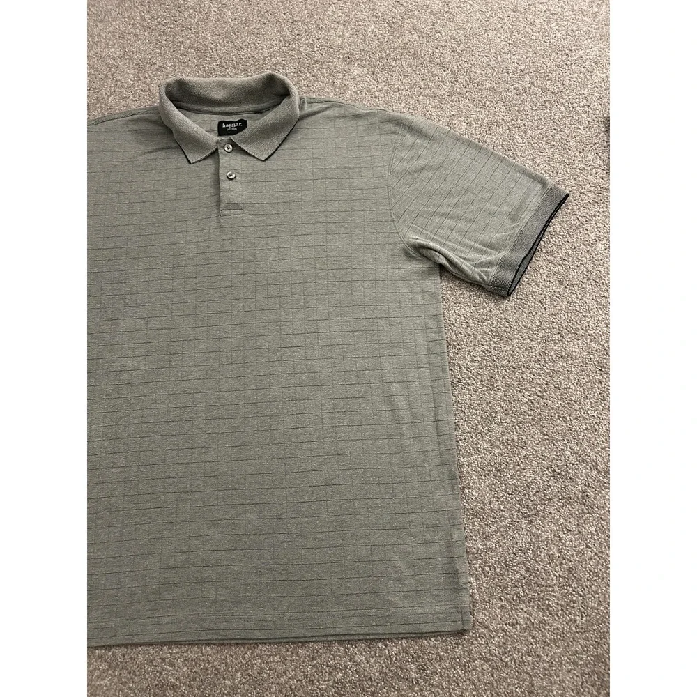 Haggar Polo Shirt Mens XL Grey Excellent Textured‎ Grid Short Sleeve Casual Top